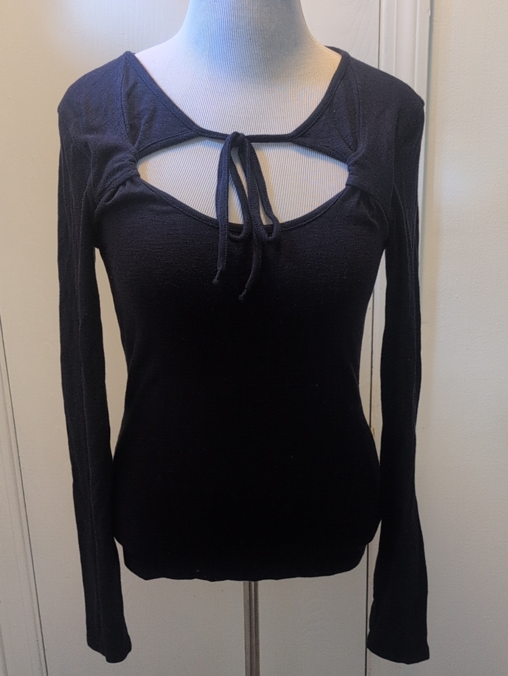 Free People Navy Long-Sleeve Cutout Tie-Front Top